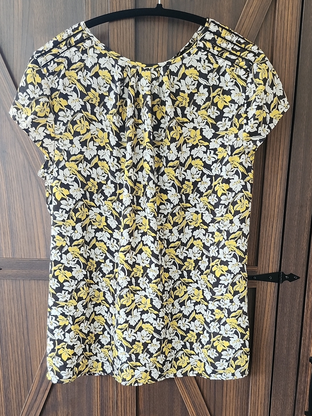 Banana Republic Black Floral Blouse with Yellow & White Print
